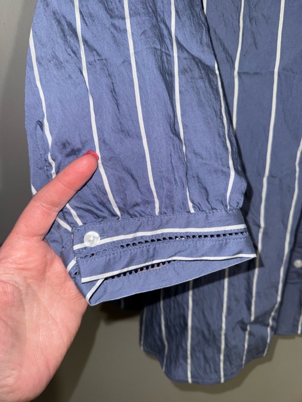 Terra & Sky Blue and White Striped 3/4 Sleeve Button-Front Blouse 1X BNWT - Picture 4 of 7